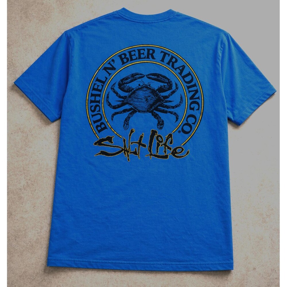 Salt Life Crab T Shirt Mens Medium Blue Bushelin Beer Fishing Beach Graphic Tee